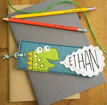 Personalised Happy Dinosaur Name Bookmark For Children, 2 of 7