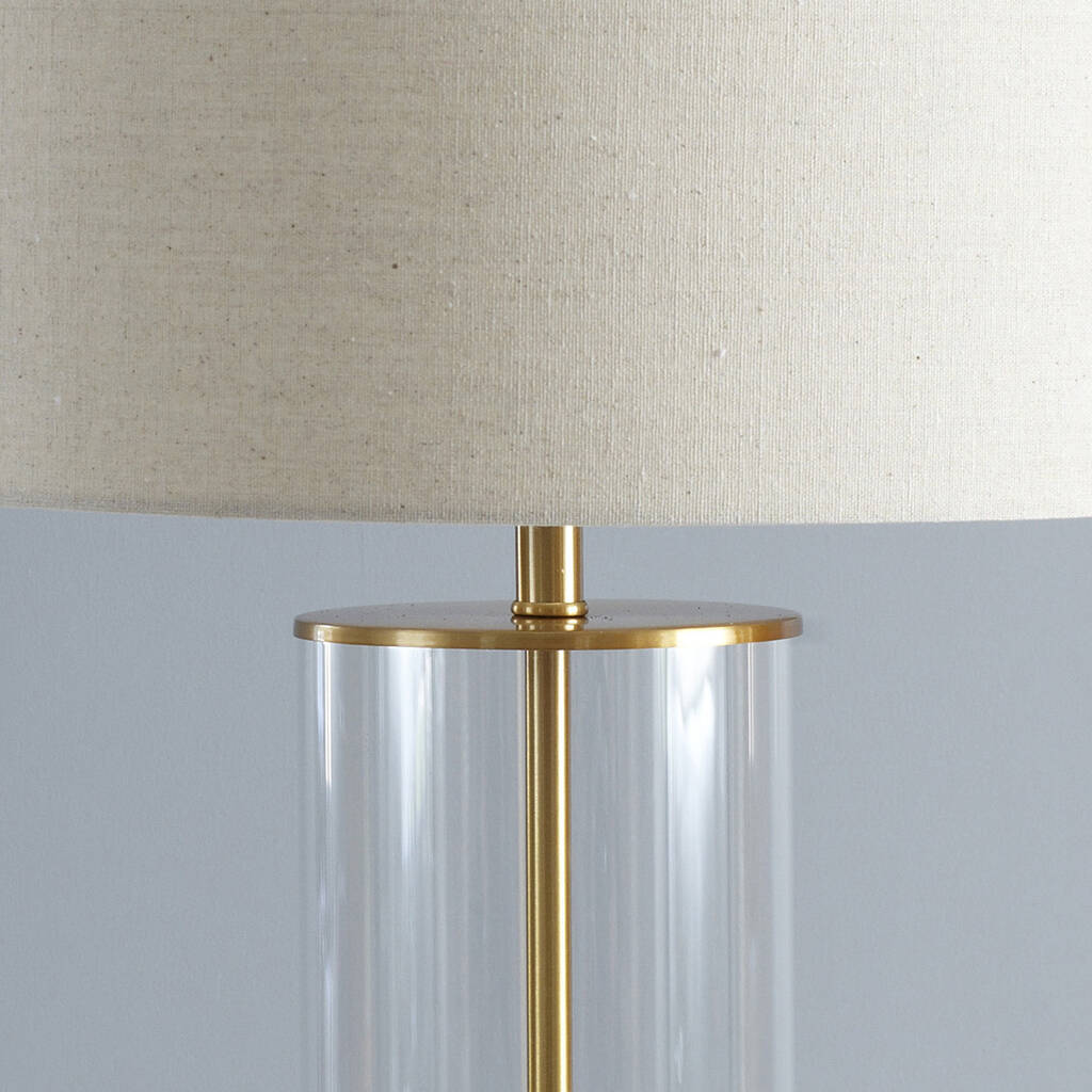 Gold And Glass Cylinder Table Lamp With Natural Shade By Primrose & Plum