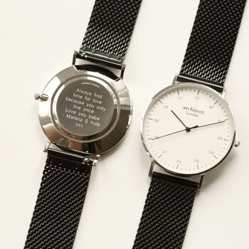 Men`s Personalised Watch With Black Mesh Strap, 3 of 5