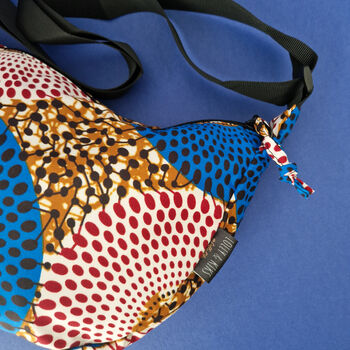 African Print Crossbody Shoulder Bag | Dumpling Sling Bag | Blue Red, 6 of 7