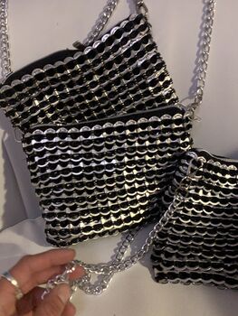 Upcycled Eco Fashion Shiny Crochet Ring Pulls Bag, 9 of 12
