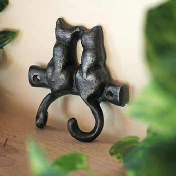 Antique Cast Iron Kissing Cats Double Coat/Key Hook, 4 of 4