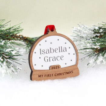 My First Christmas Personalised Name Snow Globe Style Bauble, 2 of 7