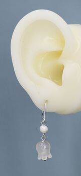 Sterling Silver Carved Jade Lily Of The Valley Earrings With Natural Freshwater Pearls, 11 of 12