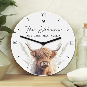 Personalised Highland Cow Wooden Wall Clock, 3 of 6