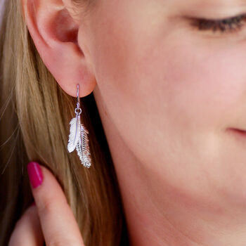 Sterling Silver Two Feather Drop Earring, 5 of 8