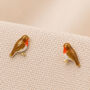 Gold Plated Enamel Robin Stud Earrings, thumbnail 1 of 6