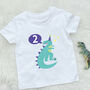 Kids Personalised Dinosaur T Rex Birthday T Shirt, thumbnail 2 of 5