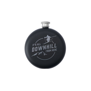 Black 6oz Hip Flask In Gift Box 'It's All Downhill From Here' | Drink Holder | Flask | Sport Accessory | Skiing, 2 of 2