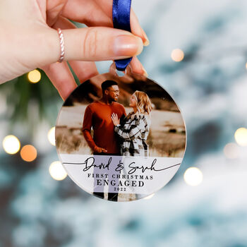 Our First Christmas Personalised Engagement Photo Bauble Gift, 5 of 11