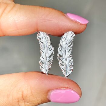 Sterling Silver Feather Ear Climber Earrings, 4 of 4