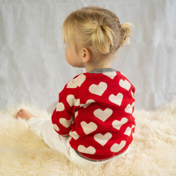 Hearts Knitted Cardigan In Red, 2 of 9