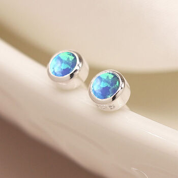 Mini Sterling Silver Blue Opal Stud Earrings, 6 of 10