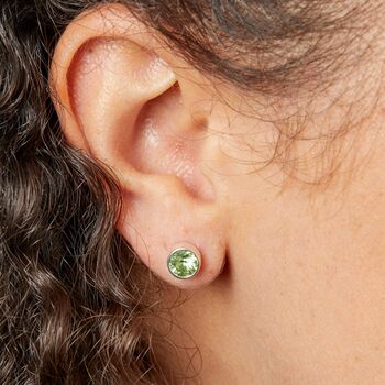 Sterling Silver August Peridot Birthstone Stud Earrings – 7mm, 3 of 6