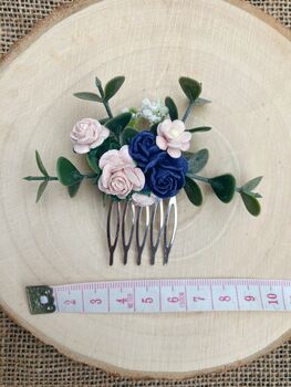 Navy And Blush Flower Hair Comb, 5 of 6