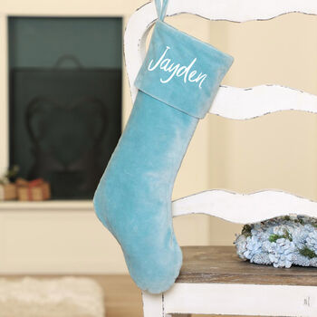 Personalised Frosted Blue Cotton Velvet Stocking, 3 of 5