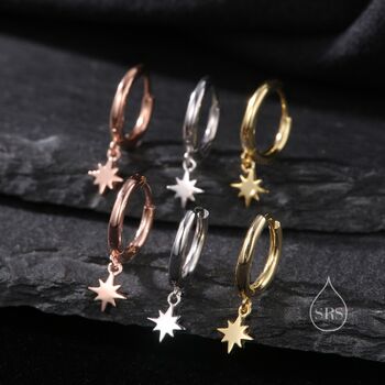 Minimal And Tiny Starburst Huggie Hoop Earrings, 2 of 10