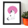 Cat In Pink Afro Wig Giclee Print, thumbnail 2 of 2