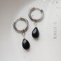 Black Onyx Teardrop Hoop Earrings, thumbnail 4 of 12