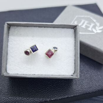 Tresor Two Stone Square Ear Studs, 5 of 5