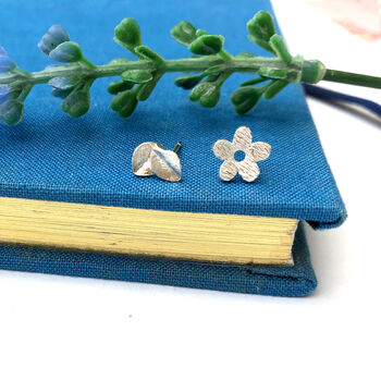 Thank You Teacher Gift Sterling Silver Flower And Leaf Mismatched Earrings, 9 of 12