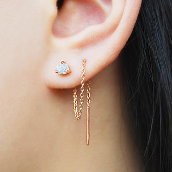 earrings chain threader gold diamond rose raw ear notonthehighstreet wrapped quartz wire handmade pink dainty stud hardtofind