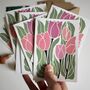 Romantic Linocut Tulip Notecards Set Of Eight, thumbnail 1 of 6