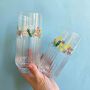 Hand Painted Wild Flower Ribbed Highball Glasses Pair, thumbnail 1 of 3