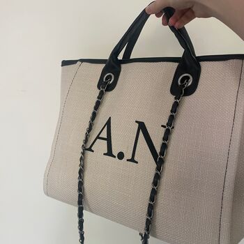 Personalised White And Black Large Chain Tote Beach Bag, 7 of 9