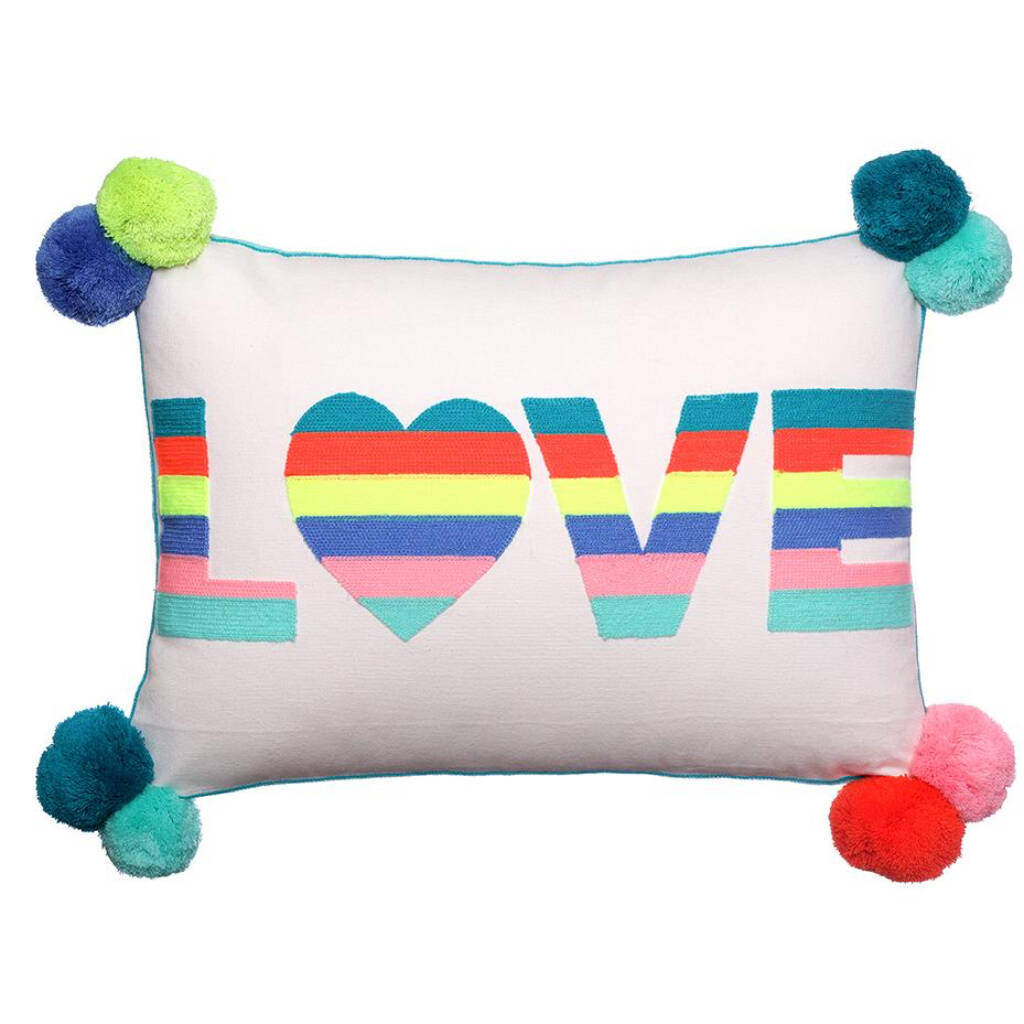Multicoloured Striped Love Cushion By all things Brighton beautiful