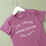 'Ice Cream Appreciation Society' Kid's Berry T Shirt, thumbnail 1 of 7