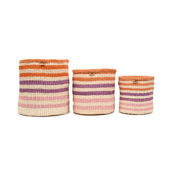 Safiri: Orange And Pink Stripe Woven Storage Basket, 2 of 9