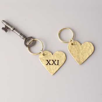 21st Anniversary Gift, Brass Heart Keyring, 2 of 6