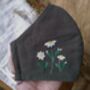 Hand Embroidered Daisy On Olive Face Mask, thumbnail 3 of 5