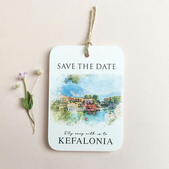 Save The Date Tag With Wedding Destination Illustration, 12 of 12