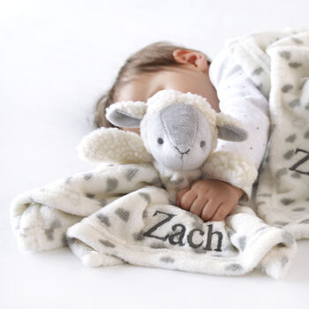 Personalised Lamb Comforter And Cream Blanket Set, 2 of 5