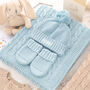 Seaside Blue Cable Knit Baby Blanket, Hat And Mittens Set, thumbnail 1 of 12