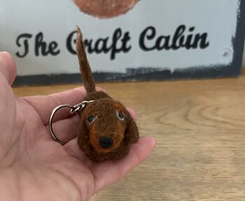Needle Felted Handmade Tiny Dachshund Keyring/Black And Tan/Chocolate And Tan/Red, 12 of 12