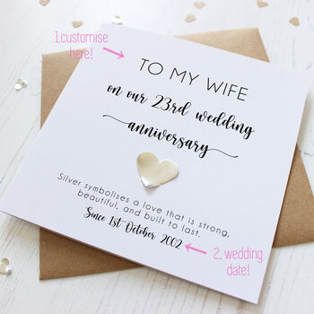 Personalised 23rd Wedding Anniversary Card With Silver Heart, 2 of 7