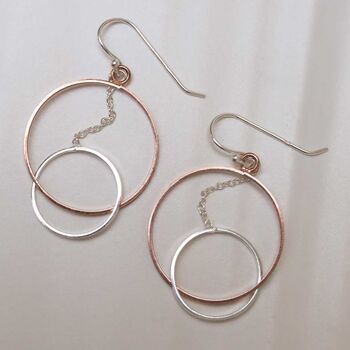 Sterling Silver Rose Gold Circles Dangly Earrings, 4 of 7