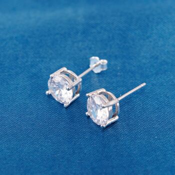 Silver Single Cz Stone Stud Earrings, 925 Sterling Silver, 3 of 8