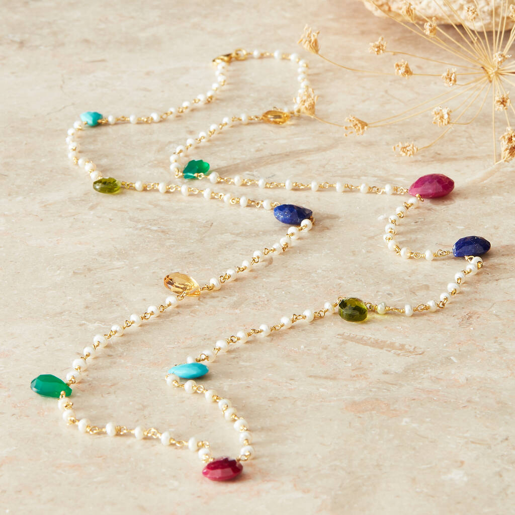 Pearl And Gemstone Gold Plated Silver Layering Necklace, 1 of 9