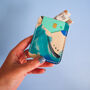 Blue Leather Pocket Wallet, Hand Painted, thumbnail 1 of 11