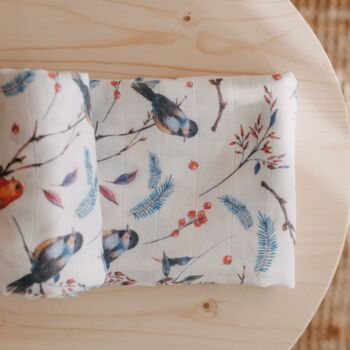 Muslin Square Baby Burp Cloth Newborn Gift Robin Birds, 4 of 9