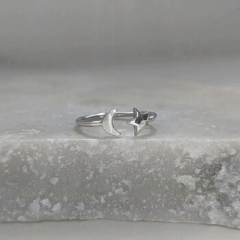 Adjustable Sterling Silver Moon And Star Ring, 2 of 6