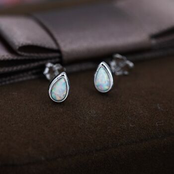Tiny Opal Droplet Stud Earrings In Sterling Silver, 2 of 11