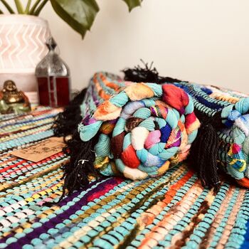 Turquoise Blue Chindi Recycled Cotton Rag Rug, 4 of 7