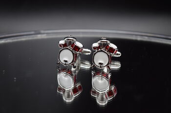 Drum Kit Silver And Red Cufflinks Gift For Musicians | 316 L Stainless Steel Accessory, 5 of 5