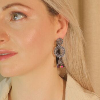 Indian Boho Oxidised Drop Ethnic Jhumkis Earrings, 6 of 12