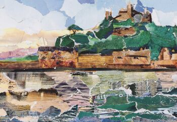 St Michael's Mount Sunset Upcycled Paper Collage Print, 4 of 5